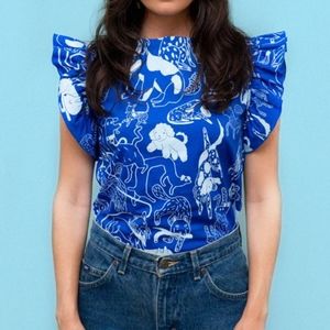 Nooworks Dogs ruffle sleeve top size L